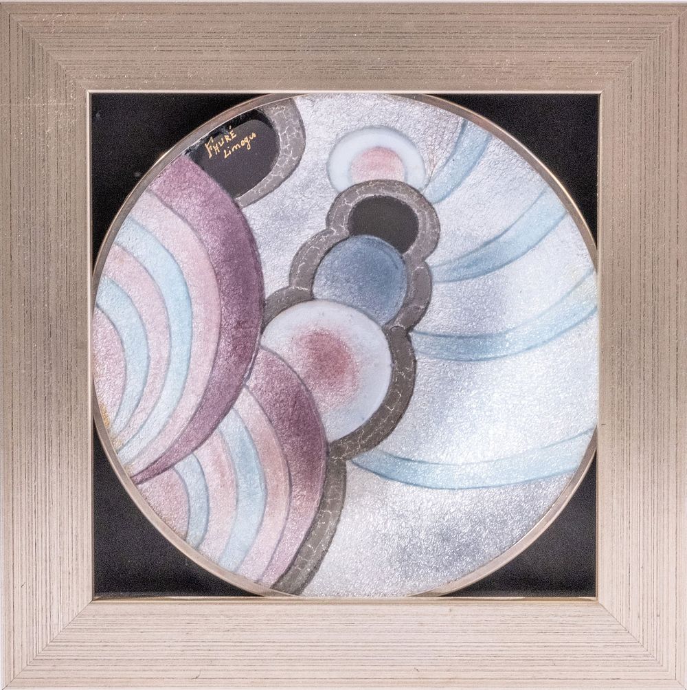 Lot 579: Signed Camille Faure Framed Art Deco Enameled Copper Plate