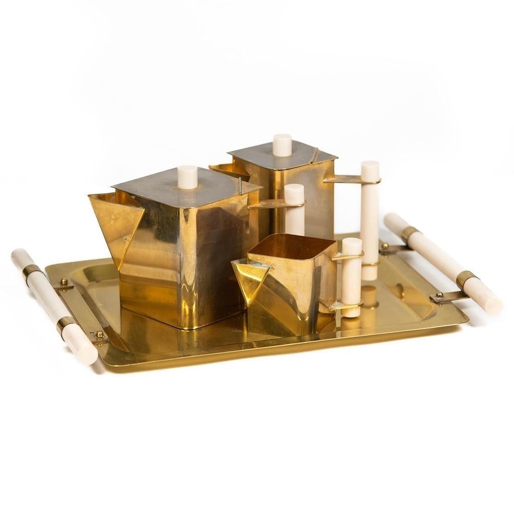 Lot 582: Carole Stupell Four-piece Mid-Century Modern Coffee & Tea Service with Undertray