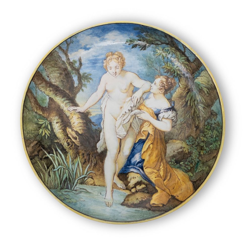 Lot 584: French Faience Porcelain 10" circa 1860 Hand Painted Porcelain 10"Diameter