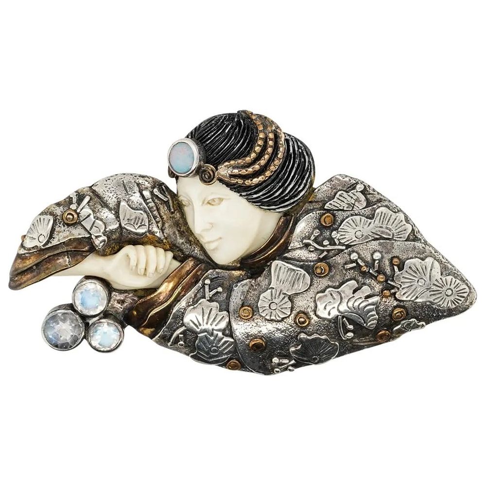 Lot 595: Signed Zealandia Sterling Silver, Opal, and Crystal multi metal Brooch