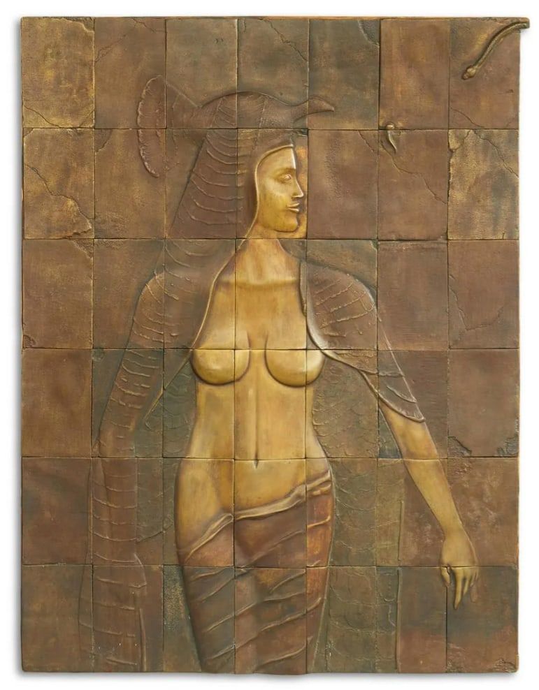 Lot 311: Cleopatra Bronze Mosaic Sculpture of the Famous Egyptian Ruler. Signed. Large Scale