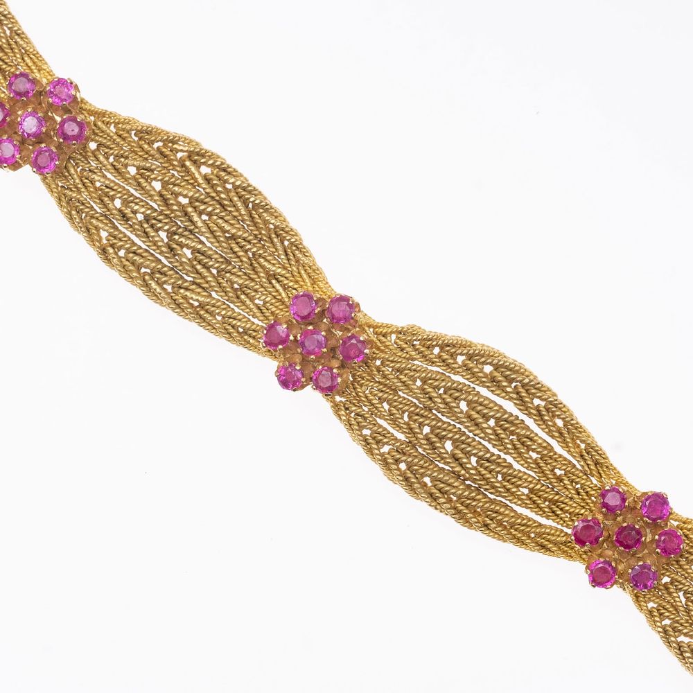 Lot 312: Vintage 18K GOLD Ruby weave Bracelet with Appraisal Letter