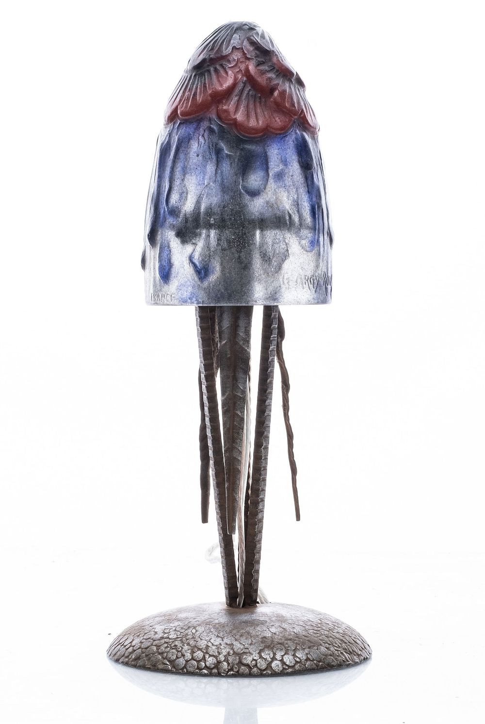 Lot 324: Signed Gabriel Argy-Rousseau PÃ¢te de Verre Glass Lamp with wrought Iron Base