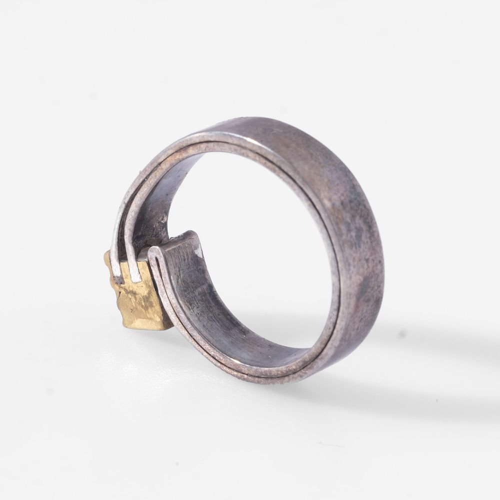 Lot 456: Artisan hand crafted modernist Sterling Silver and Bronze Ring