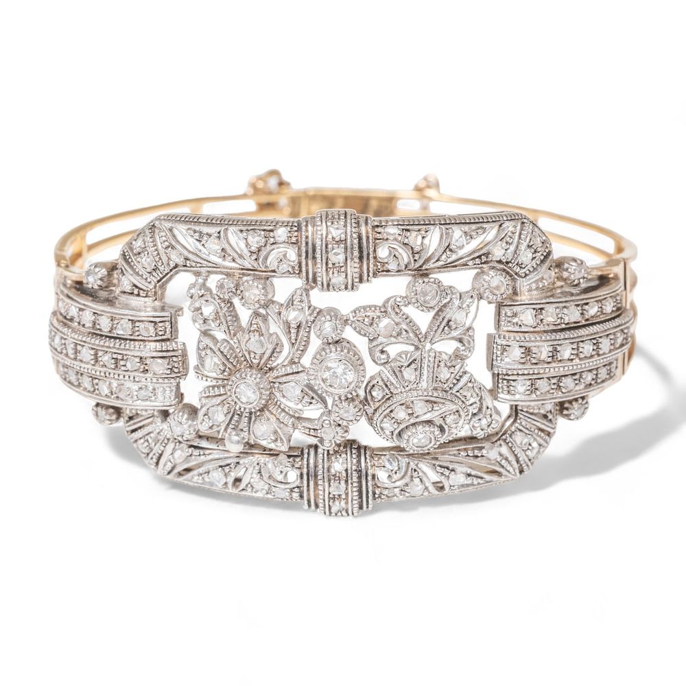 Lot 218: Art Deco 18K Gold, Silver and Diamond Bracelet