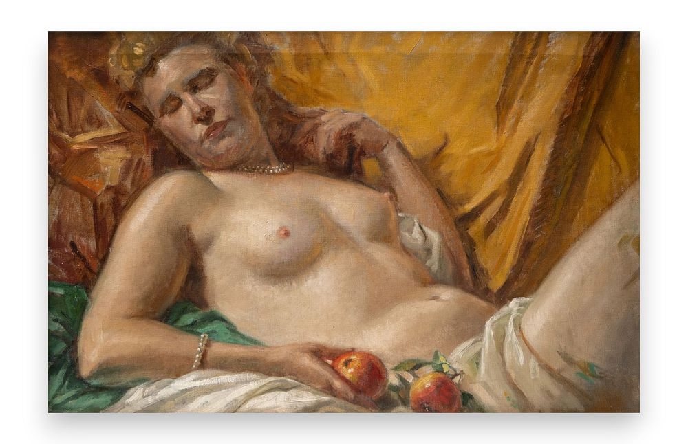 Lot 272: Art Deco Period French School Reclining Nude Oil on Canvas Painting
