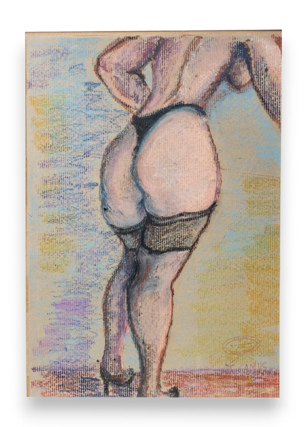 Lot 281: Signed "J.Camus" Mixed Media Oil, Crayon and Pastel on Board Painting
