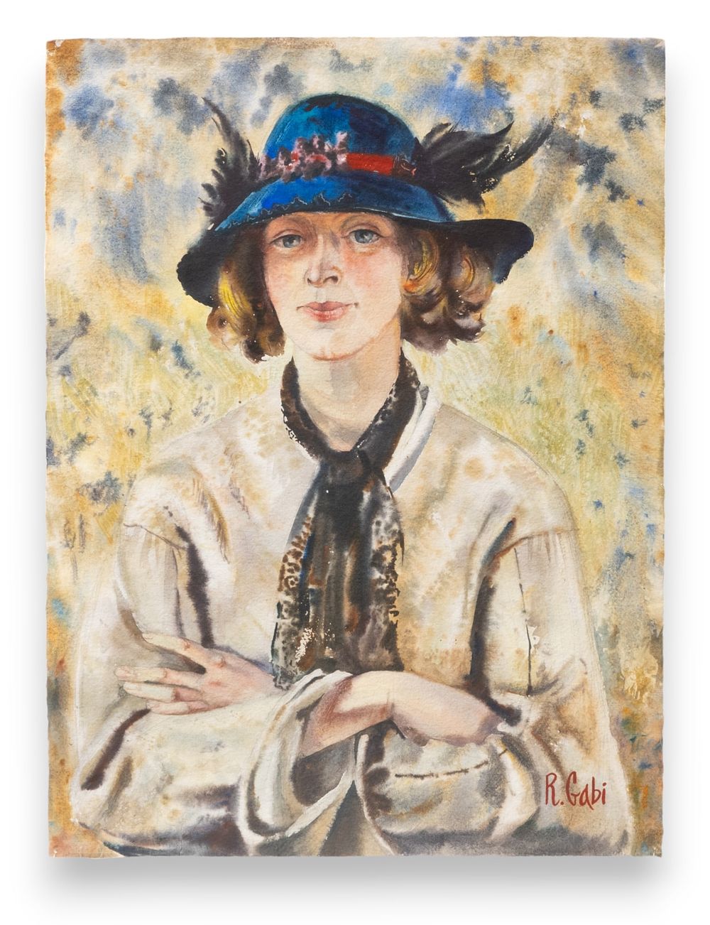 Lot 327: Signed Roxana Gabi Watercolor and Gouache Painting, Signed lower right, 21.4 x 16.4 in. (54.4 x 41.7