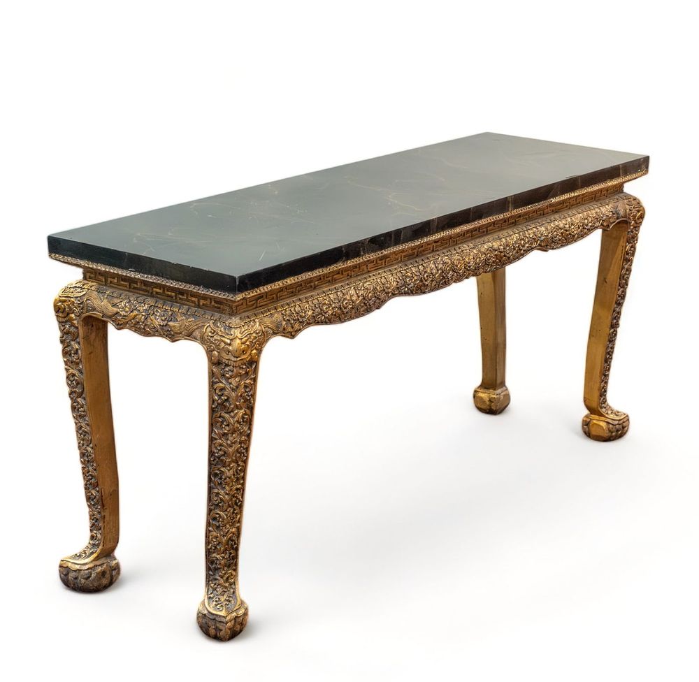 Lot 337: Chinoiserie French Chinese Export Style Gilt Table With Faux Marble Top
