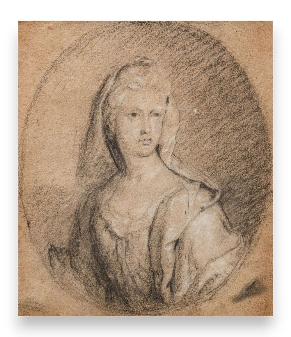 Lot 362: Francois de Troy 18th-century French school "Portrait of a Woman" Drawing / Painting with Royal and
