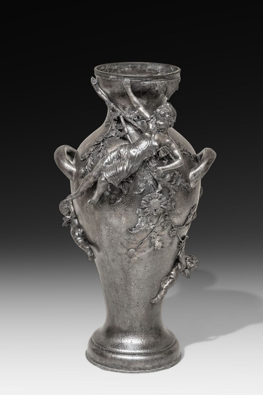 Lot 440: Jugendstil Art Nouveau Floor Vase with Putti and Nymph
