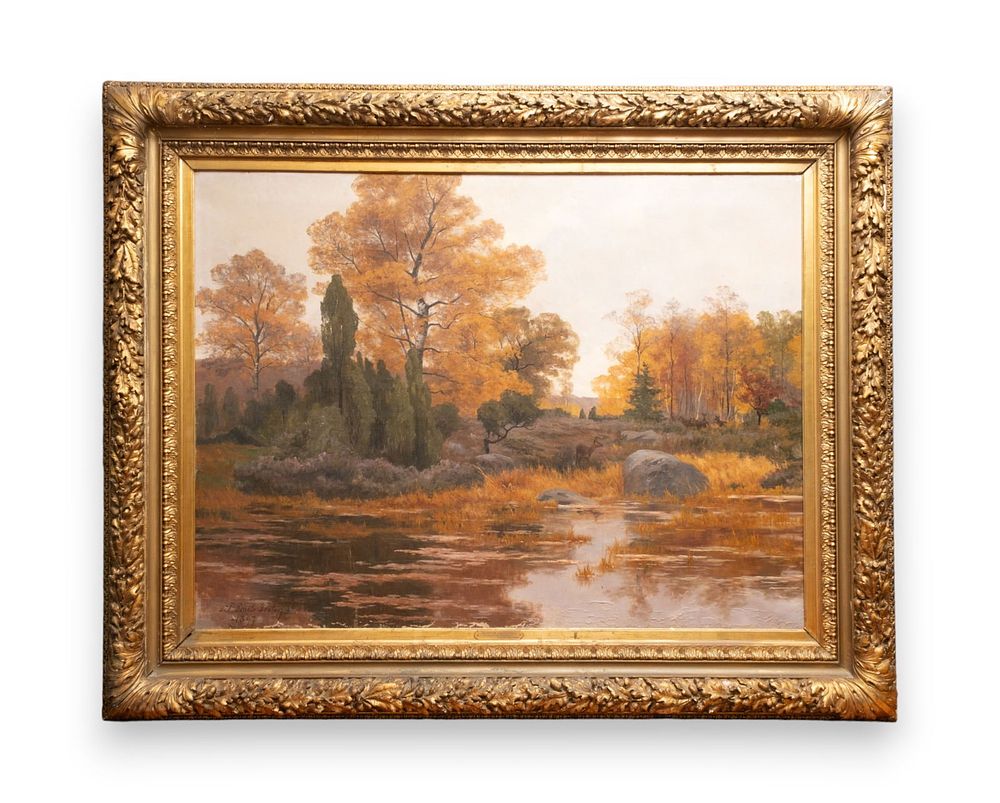 Lot 443: Paul Emile Berthon Monumental Painting on Canvas by the Forest of Fontainebleau Ca. Circa1897