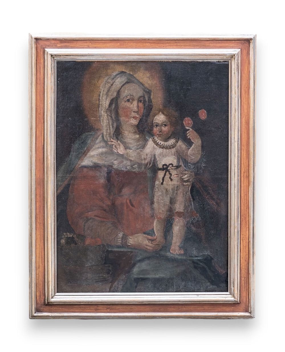 Lot 445: 18th Century Old Master on Panel Madonna with Child Painting