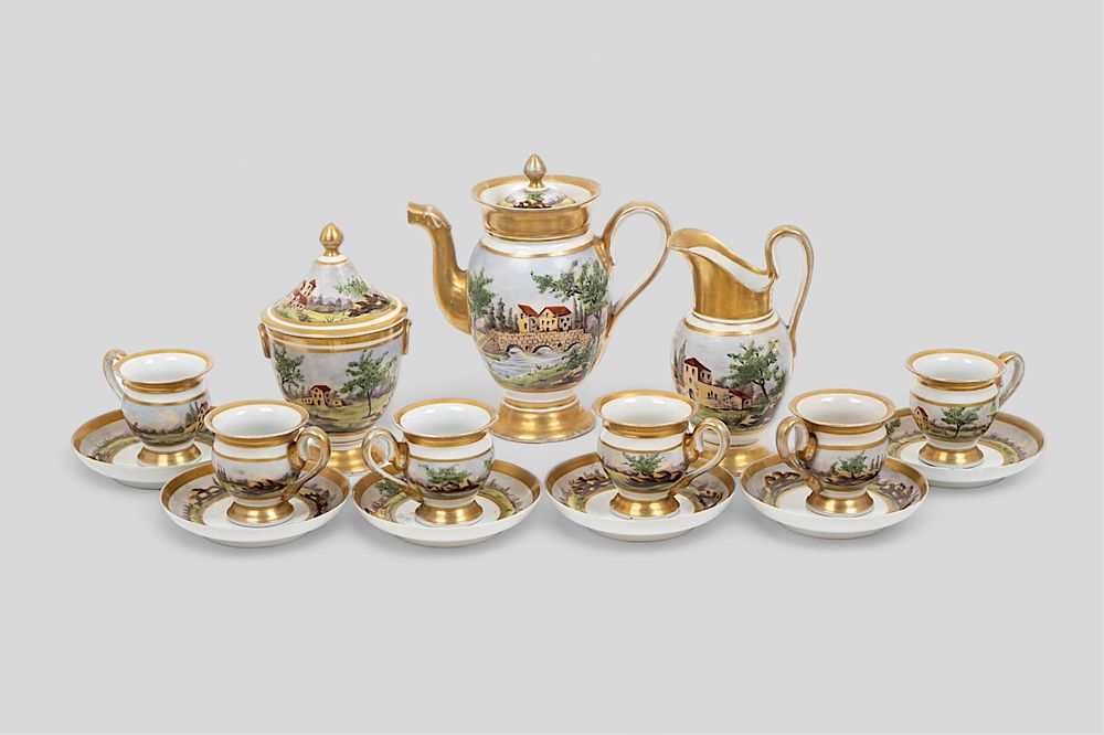 Lot 446: Old Paris Rare Early 19th Century Porcelain Coffee or Tea Set