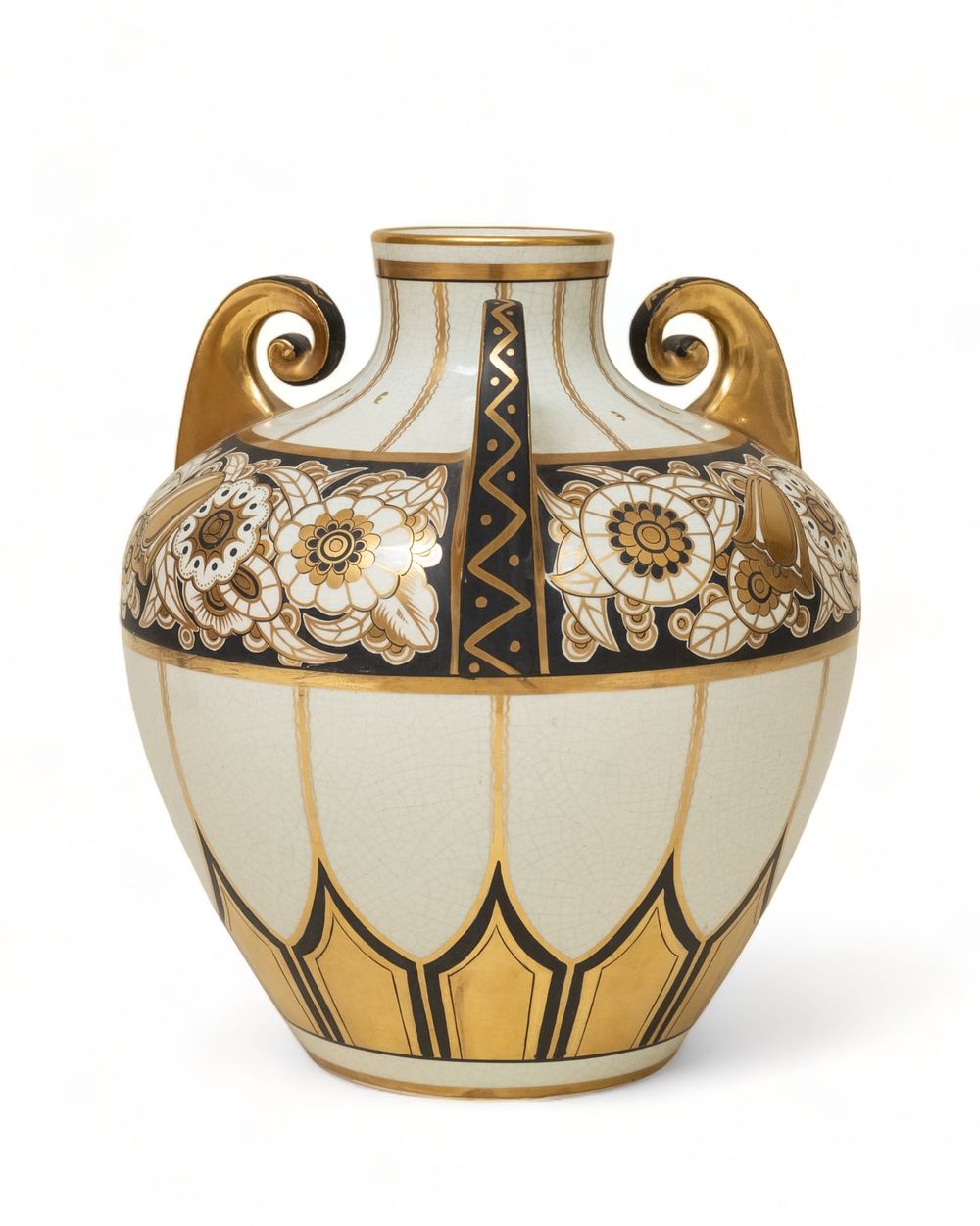 Lot 454: Signed Pinon Heuze Art Deco Hand Painted Porcelain Vase, Circa 1935