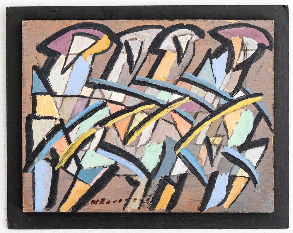 Lot 289: Michel Bourgeois Signed Abstract Oil on Panel Painting