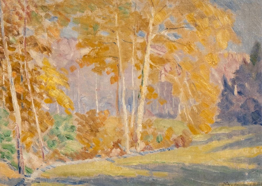 Lot 110: Mystery Artist Autumn Scene Oil on Canvas Painting, Early 20th Century, signed