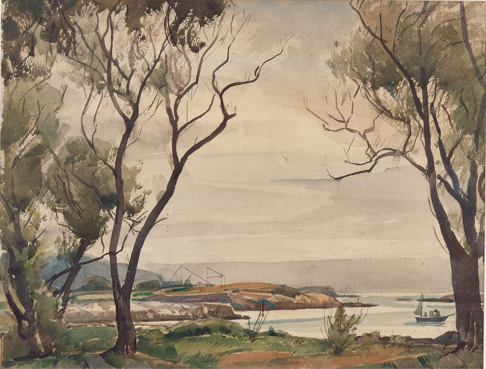 Lot 112: William Lester Stevens Large Signed Watercolor Landscape Painting