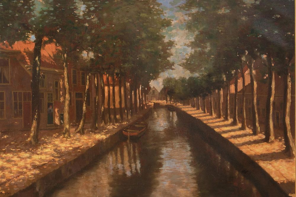 Lot 113: Signed illeg. Continental School, Canal view, Oil on canvas, 20th century