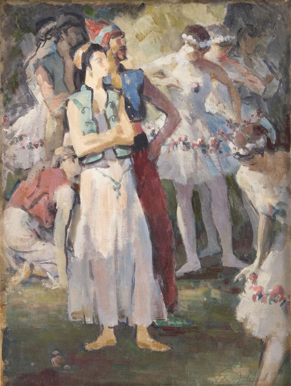 Lot 123: Signed Edmund F. Ward Figurative Oil on Board Painting of Ballet Dancers