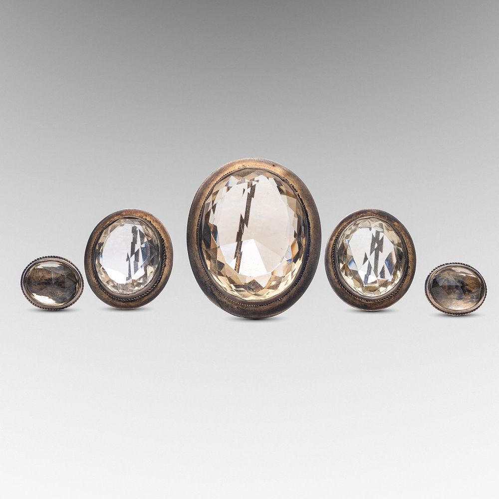 Lot 172: Victorian Gold and Topaz or Smoky Quartz Brooch and Earring Set