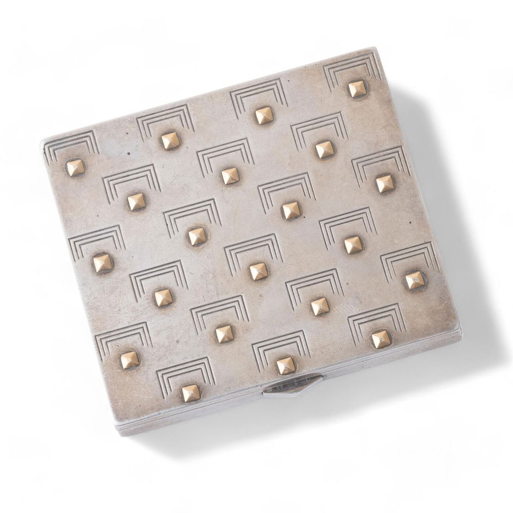Lot 253: Marcin of Paris French Art Deco Silver and Gold Mirror Compact