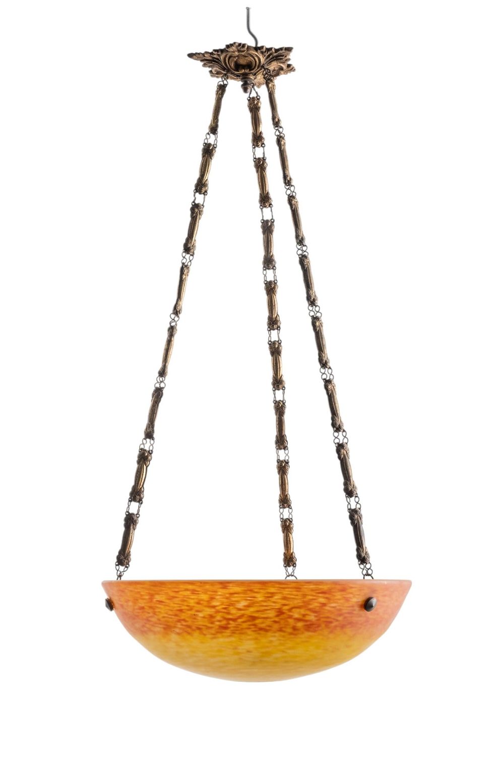 Lot 280: Signed Art nouveau Glass Deco hanging ceiling pendant lighting fixture