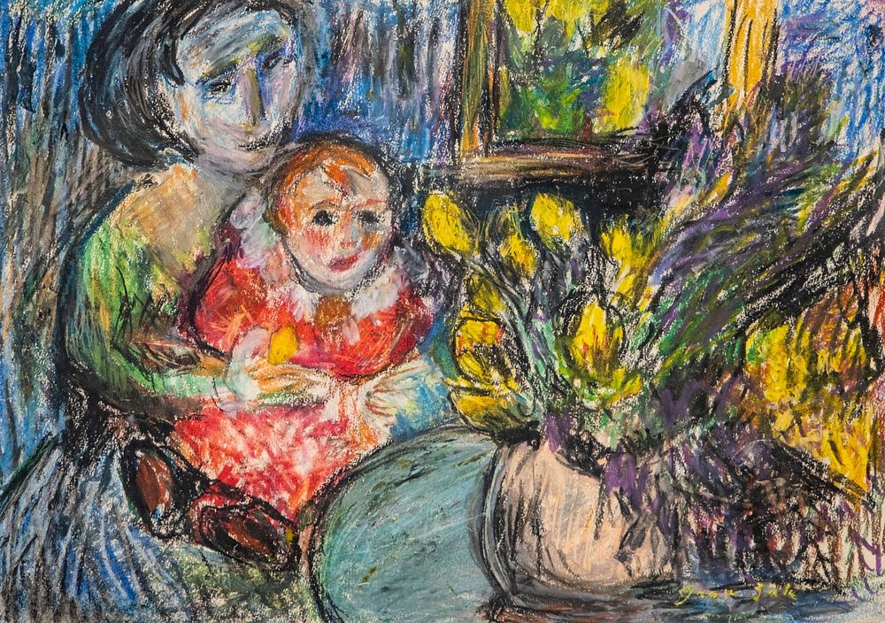 Lot 154: Emilio Grau Sala Pastel on Paper, Maternity Scene, Signed, 20th Century