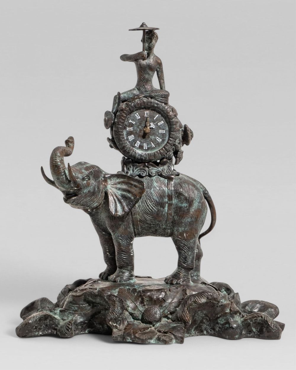 Lot 164: Maitland-Smith Impressive 23" Chinoiserie Elephant Clock, Mid 20th Century