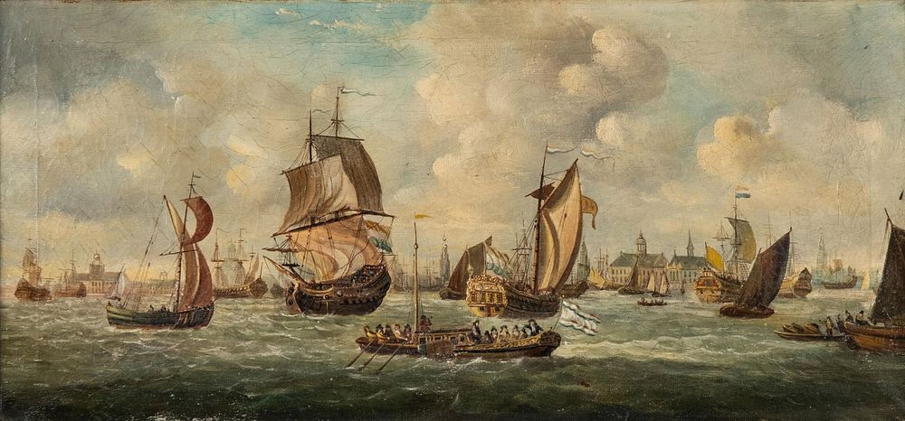 Lot 182: Old Master Dutch School Maritime Oil Painting, 18th Century