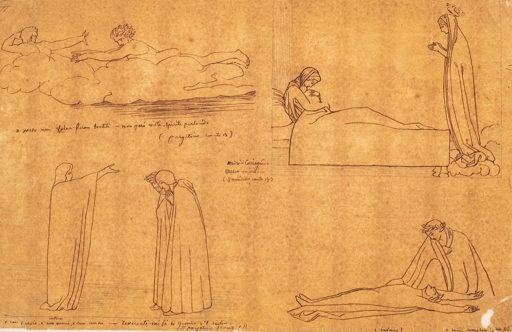 Lot 184: John Flaxman (Attrib.) Antique Divine Comedy Ink Drawing, Circa 1800's