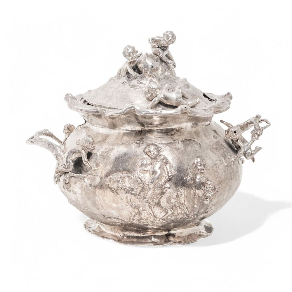 Lot 204: WMF Art Nouveau Jugendstil Larger Silver Plated Covered Punch or Serving Bowl C. 1900