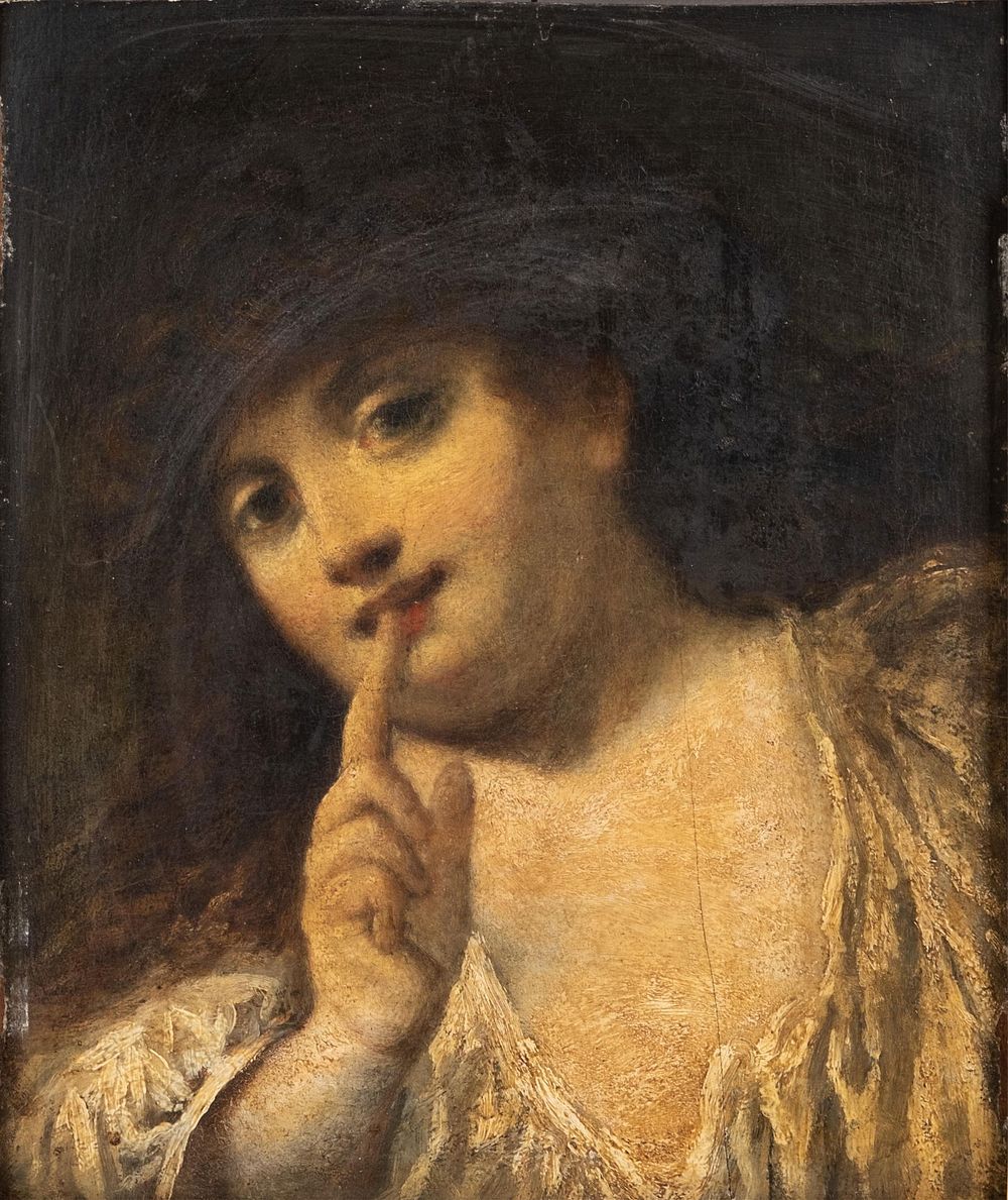 Lot 268: French School Oil Painting on Panel, “The Secret", 19th-Century