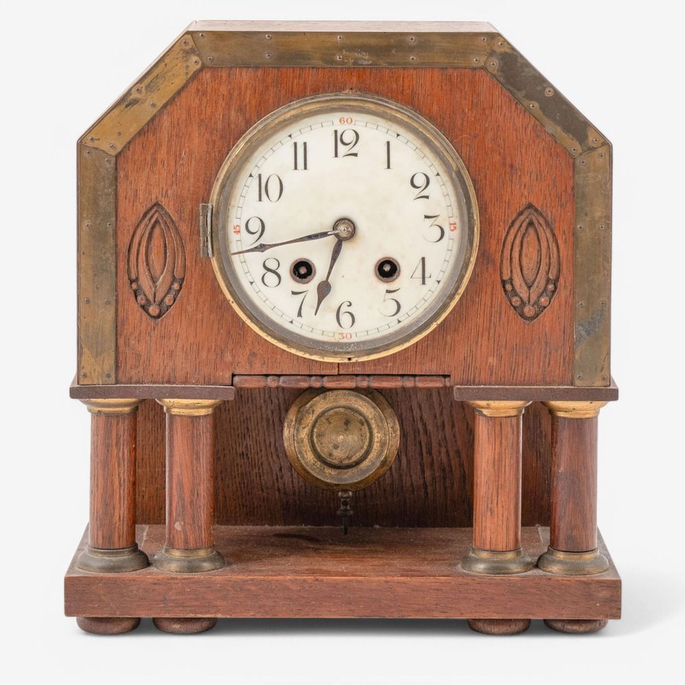 Lot 297: Jacques Van Gaal, circa 1900 Vienna Secession Oak Mantel Clock,