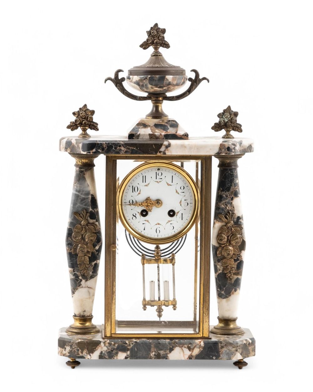 Lot 300: Antique French Portico Mantel Clock in Marble and Gilt Bronze, Circa 1900
