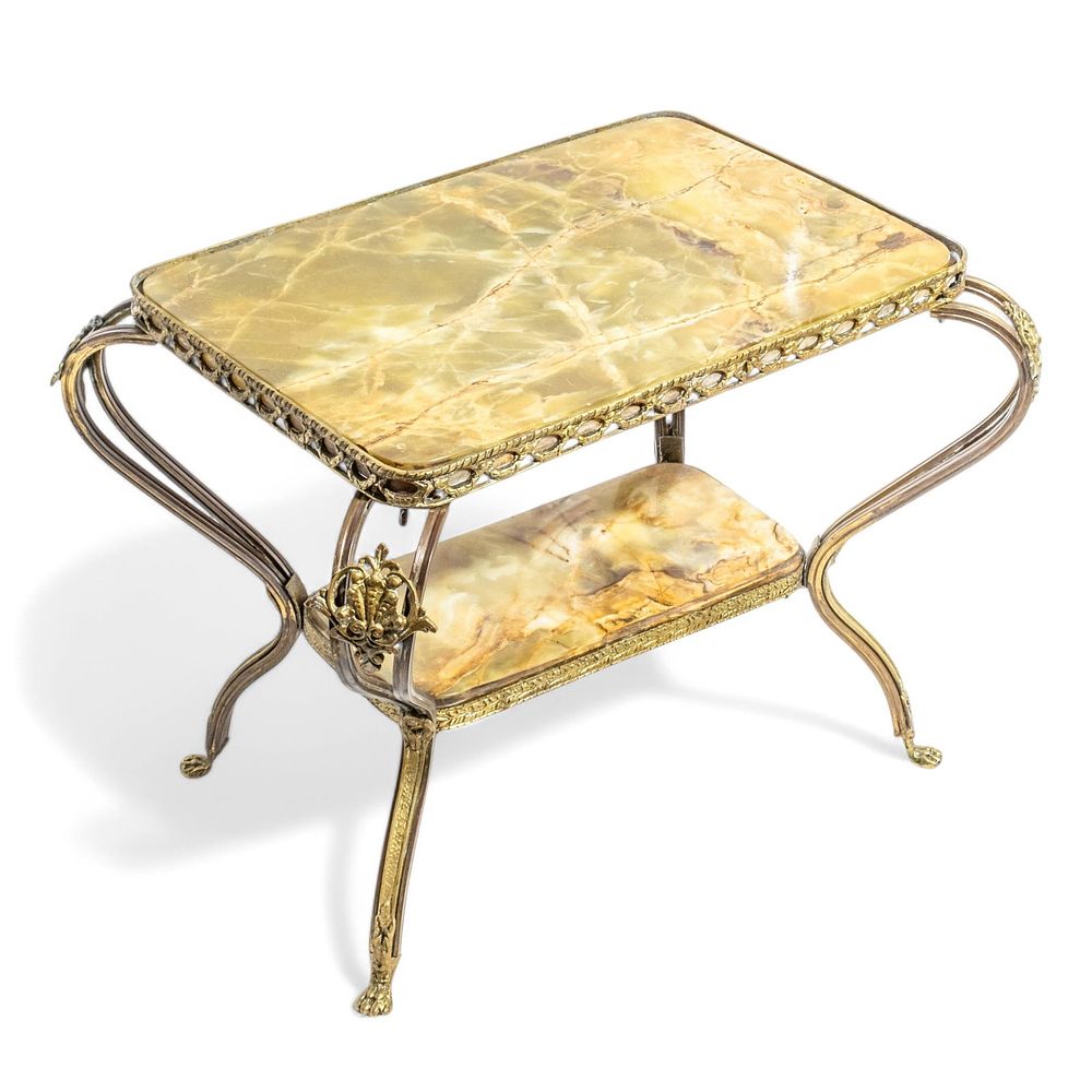 Lot 306: Brass and Onyx Quality Two-Tier Table Circa 1920