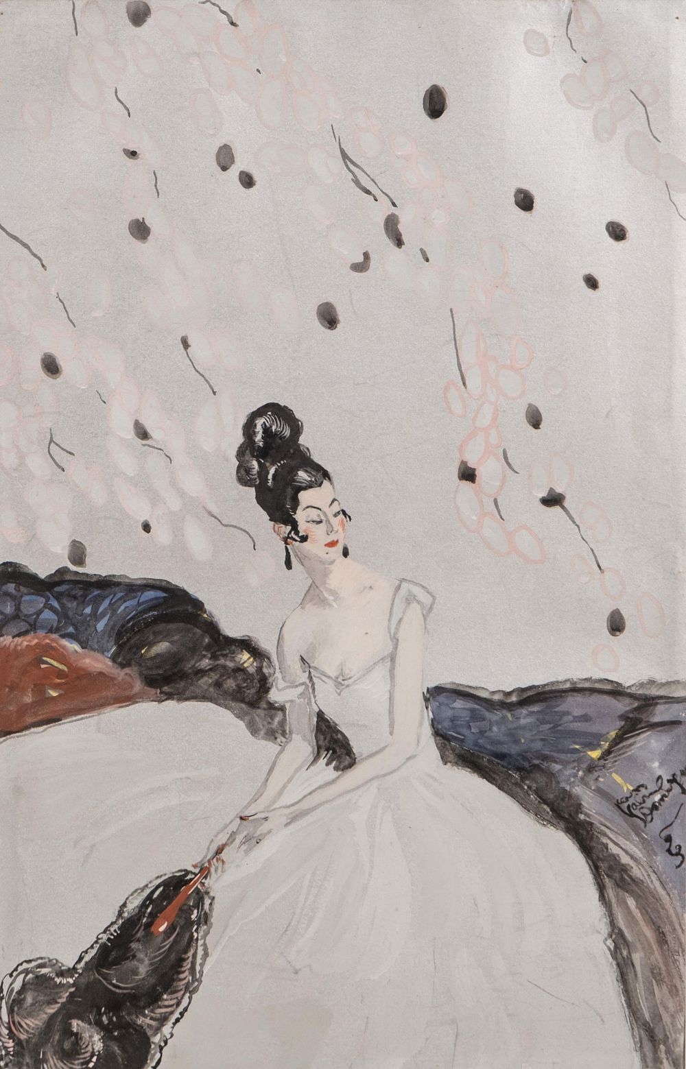 Lot 311: Jean-Gabriel Domergue Signed Mixed Media Watercolor and Gouache Painting, 1923