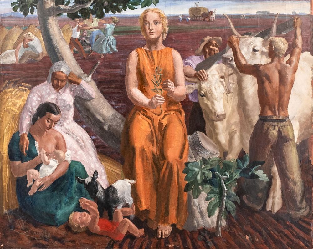 Lot 345: Early 20th Century Regionalist Oil on Canvas Painting, Field Work