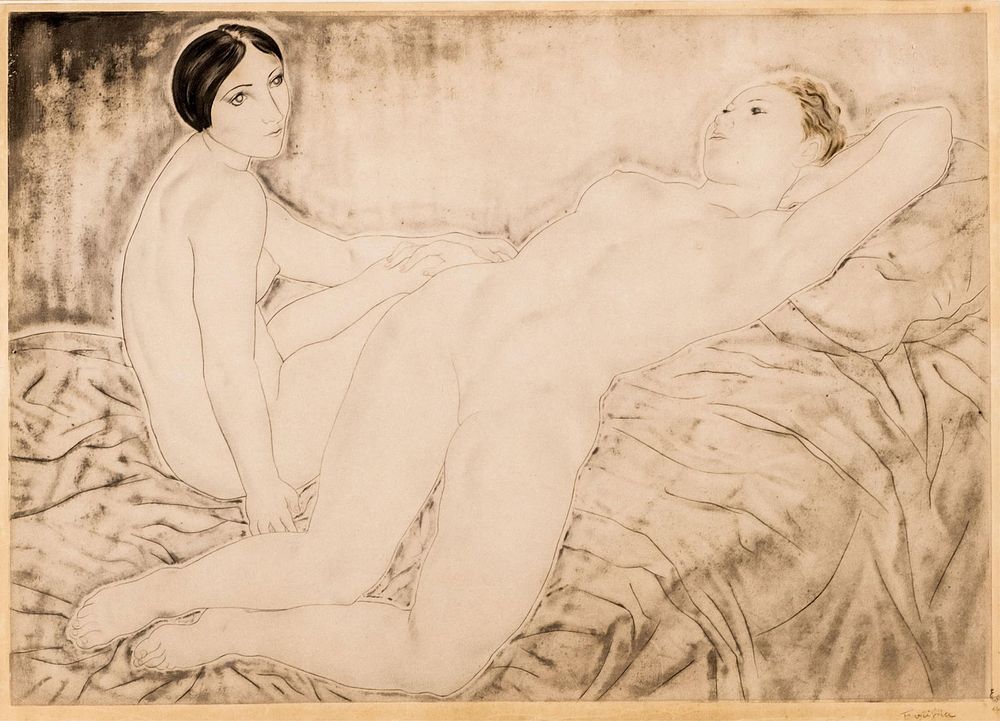 Lot 352: Leonard Foujita Signed The Two Friends, Etching and Aquatint, 1927