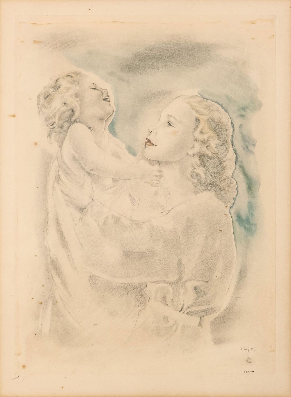 Lot 353: Tsuguharu Foujita Colored Aquatint on Paper Painting, 1936 signed in graphite and numbered