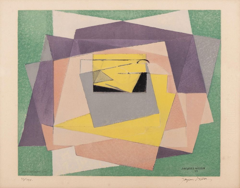 Lot 384: Jacques Villon Signed Edition Cubist Composition Lithograph by Henri Deschamps