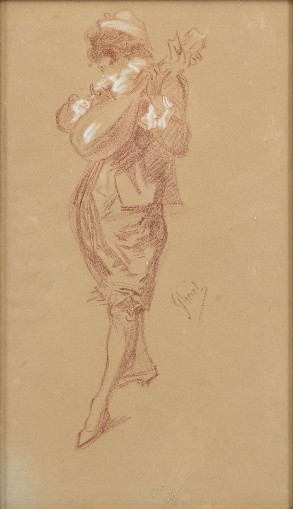 Lot 393: Jules Cheret Signed Red Chalk Pastel Drawing of a Musician, Circa 1900