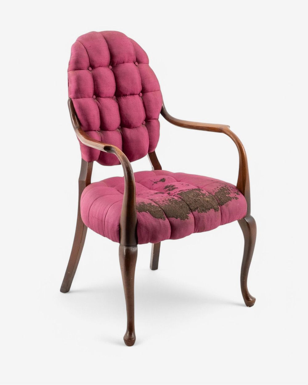 Lot 397: Victorian Style Tufted Armchair with Carved Mahogany Wood Frame, Late 19th Century