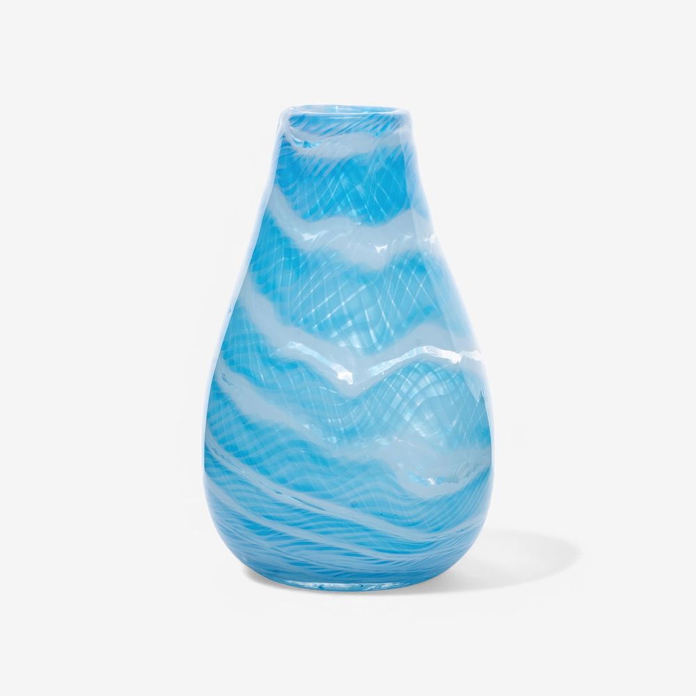 Lot 409: Murano Art Glass Vase Blue And White Hand Crafted, Mid Century Circa 1970s