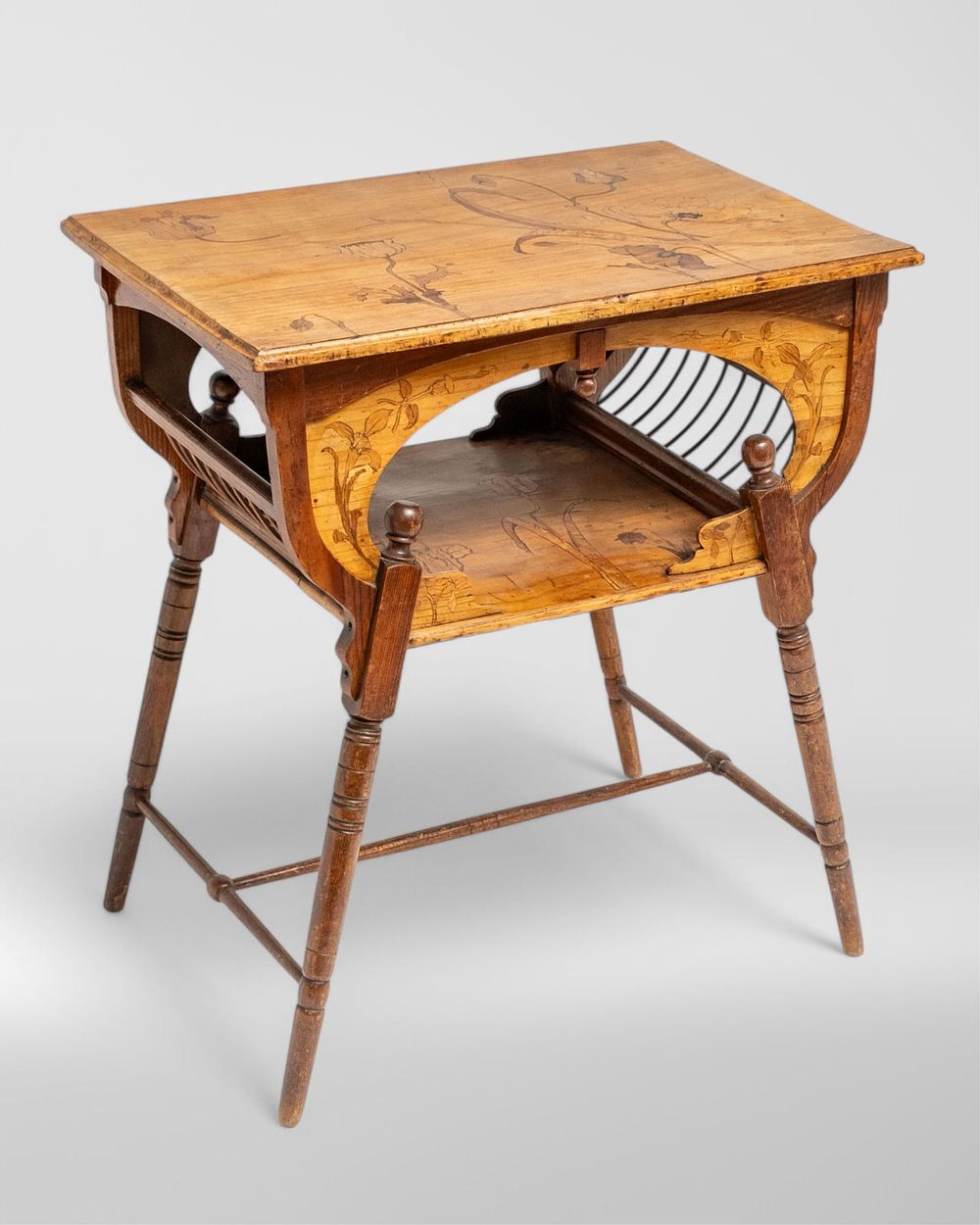Lot 430: Nancy School Art Nouveau Inlaid Two-Tier Table, Circa 1895-1900