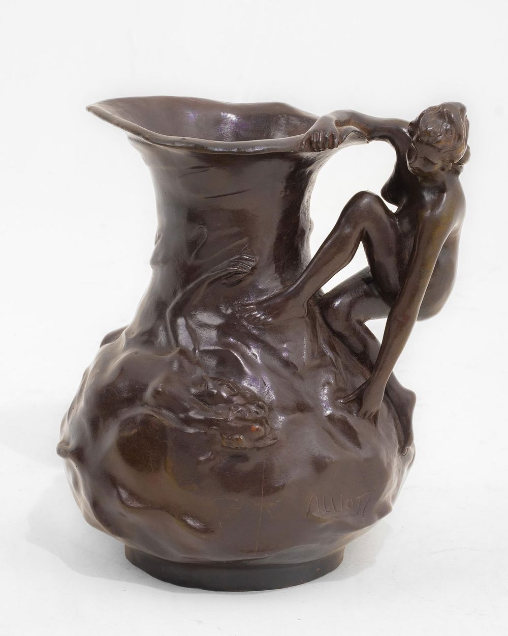 Lot 434: Lucien Charles Edouard Alliot Signed Bronze Art Nouveau Pitcher