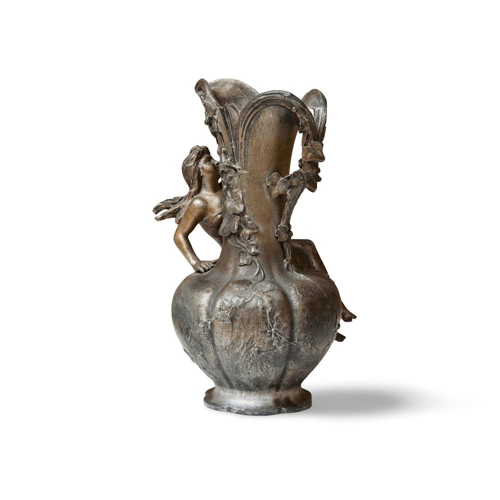 Lot 435: Charles Ferville-Suan, 13" French Art Nouveau Pewter Vase, Signed, Circa 1900
