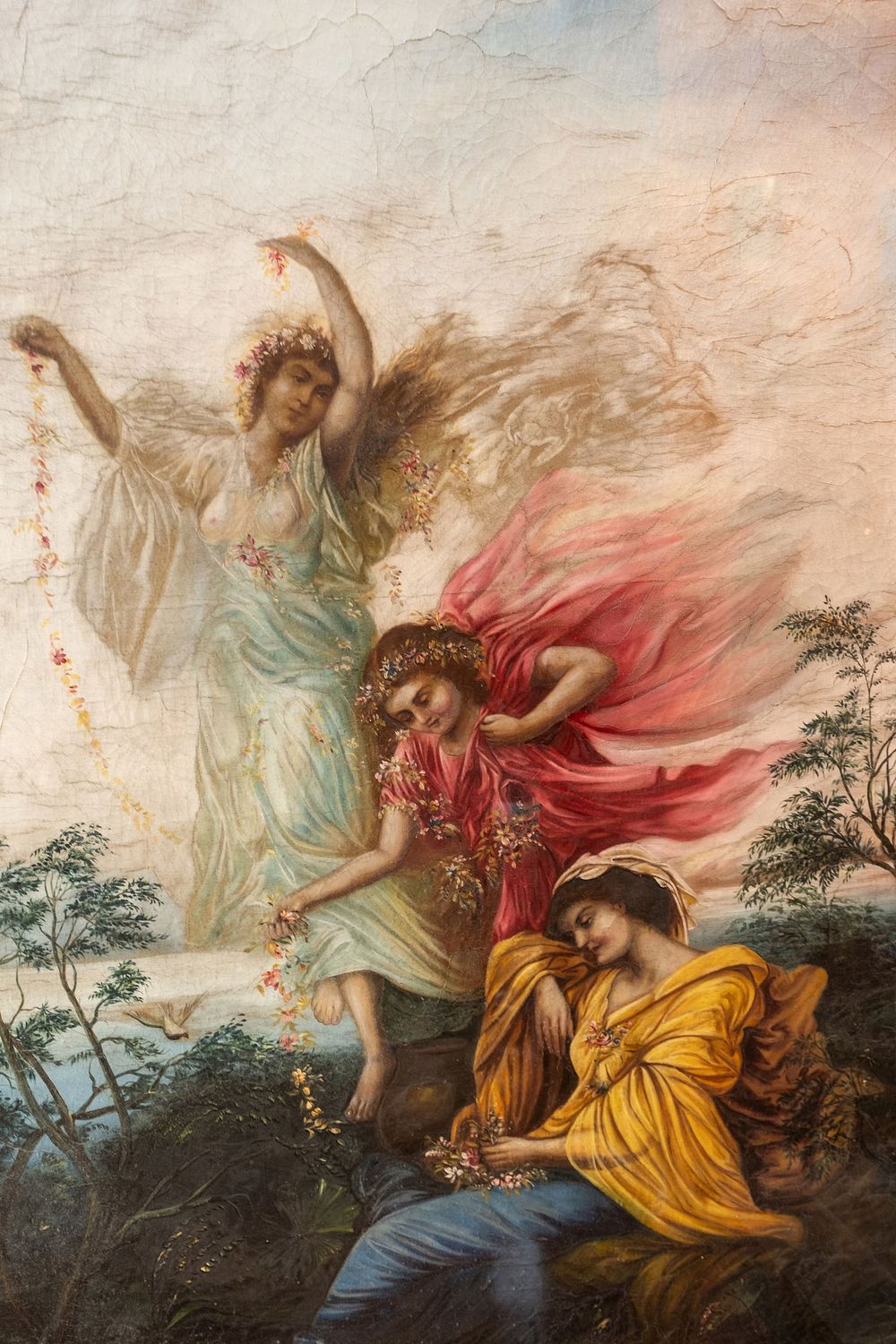 Lot 441: "Thee Graces" Large Oil On Canvas Painting, circa1900, Signed and Inscribed at bottom