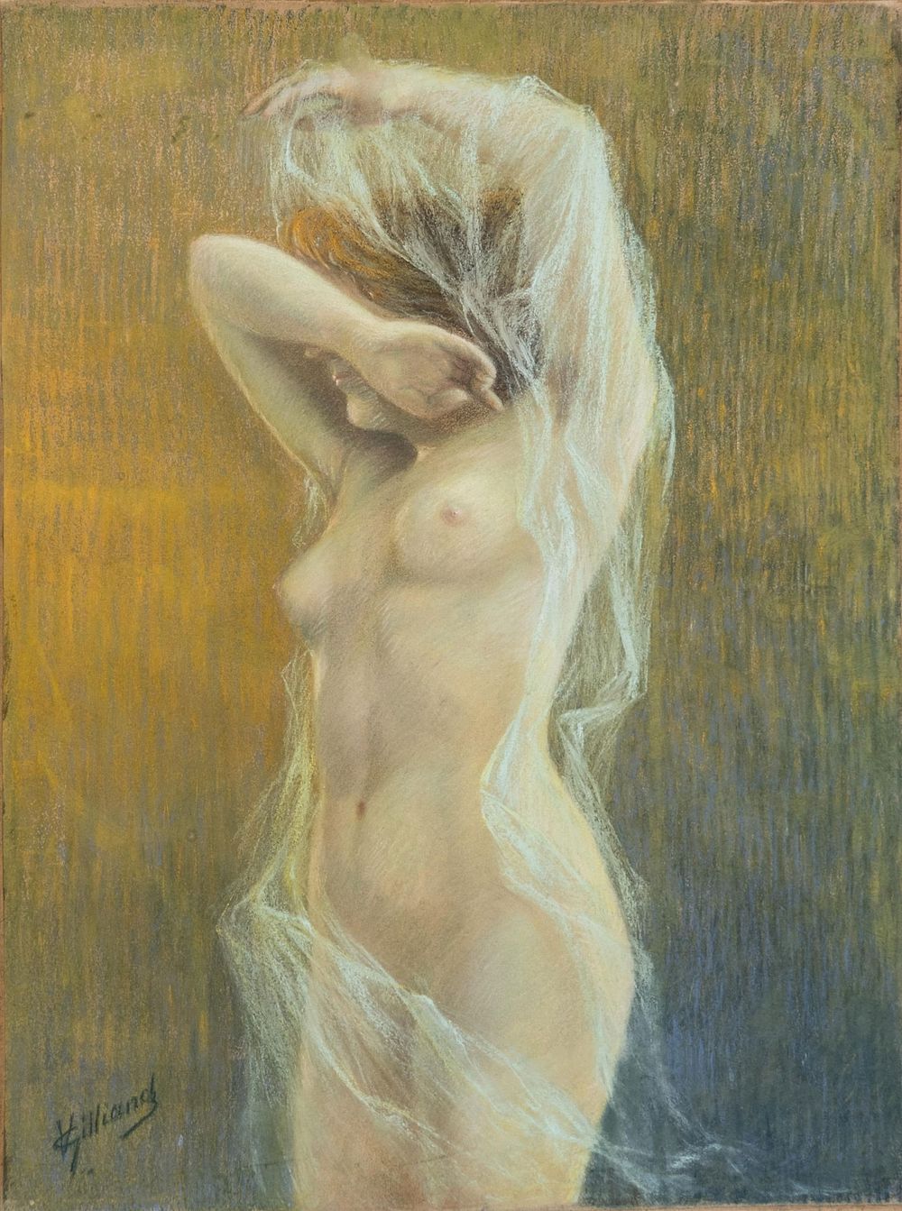 Lot 443: Vincent Aime Gilliand Signed C.1900 Pastel Art Nouveau Painting