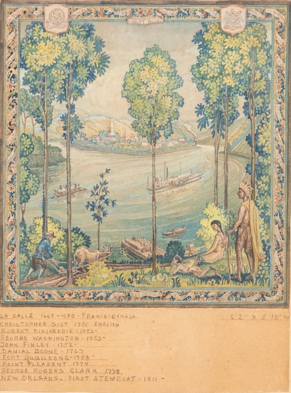 Lot 451: Lorentz Kleiser Fort Pitt, Pittsburgh, Pennsylvania Historical Gouache Painting,Tapestry Design,